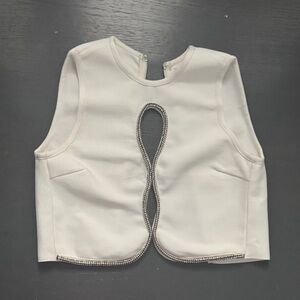 Elegant Bella Barnett Cream Sleeveless Top with Jeweled Silver Trim